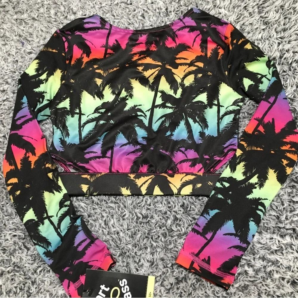 Art Class Girls' XS (4/5) Long Sleeve Crop Ombre Design Rash Guard Swim Top